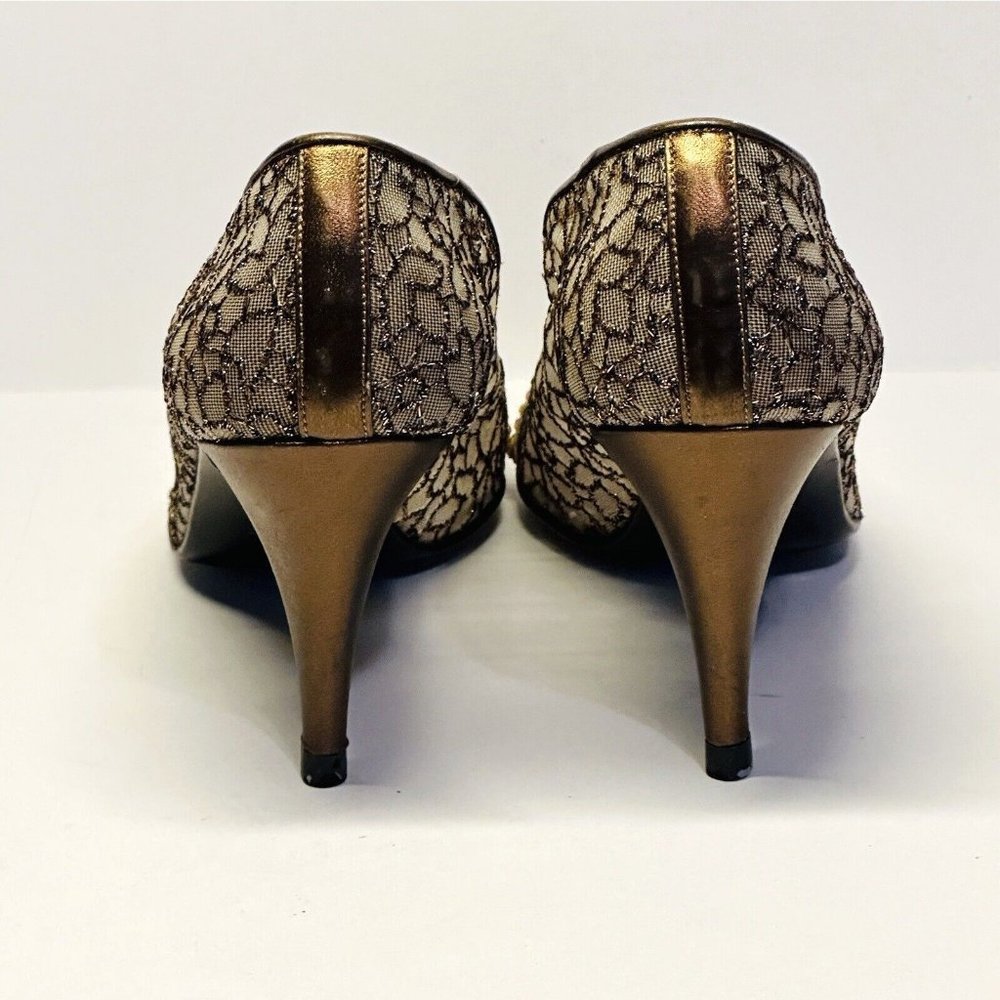 STUART WEITZMAN Womens Heels Shoes Size 6B Brown Guipure Lace Beaded Bow - Picture 9 of 13